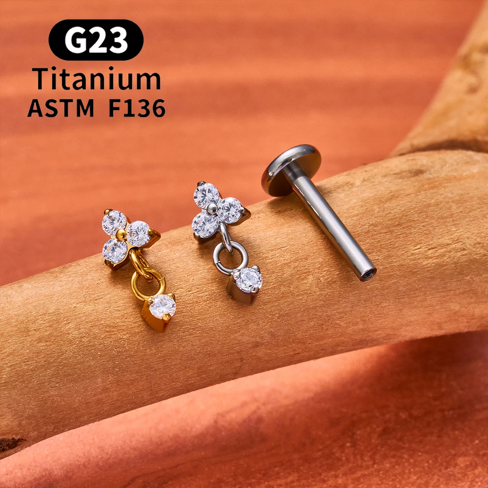 ASTM F136 Titan 16G CZ Drapierkette Flacher Ohrstecker Blumen-Knorpel-Ohrring Labret Lippen-Ohrloch-Tragus-Helix-Piercing-Schmuck – Detail 7