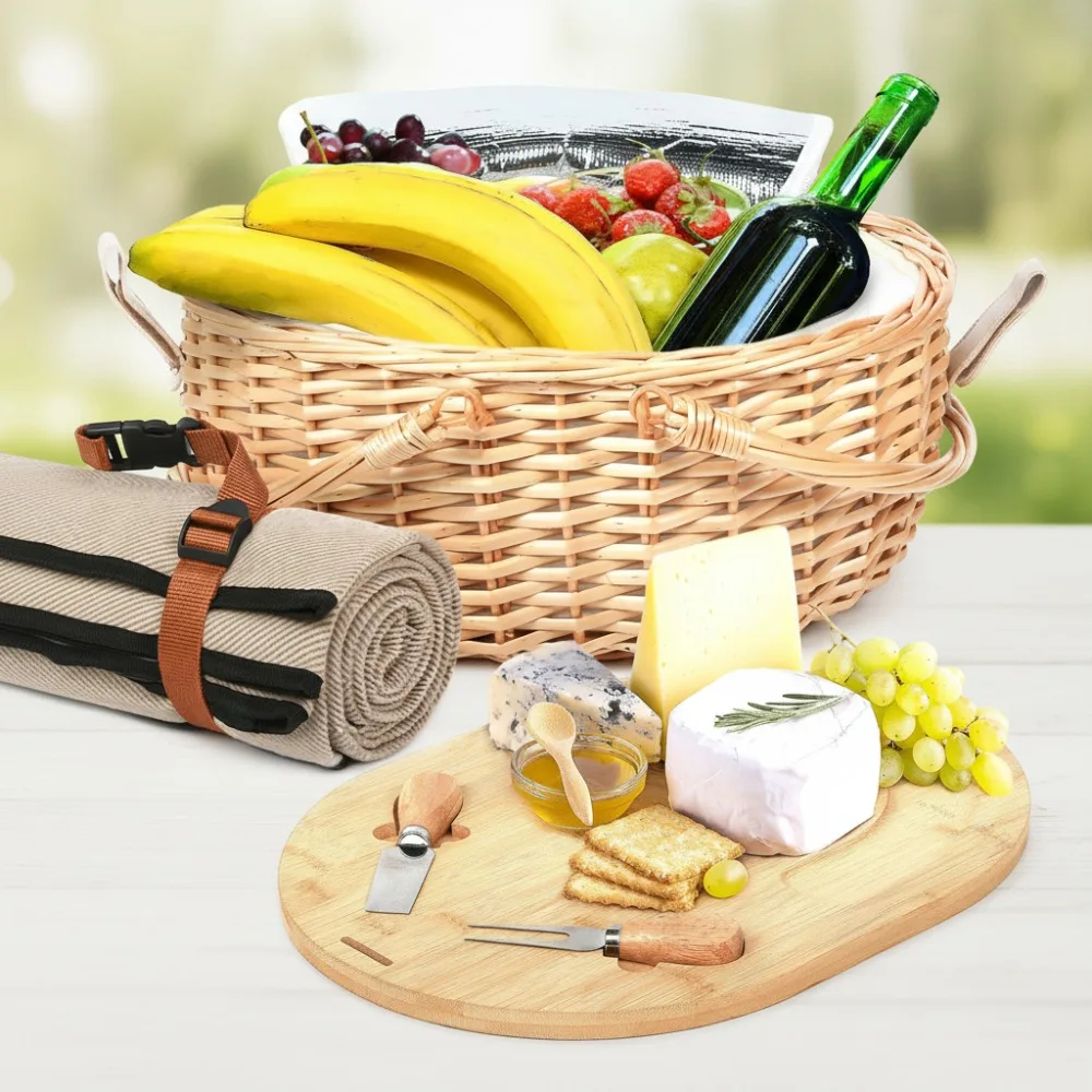 مجموعة سلة نزهة مزدوجة من الخيزران مع بطانية للأزواج - هدايا رومانسية للاستخدام الخارجي لحفلات الزفاف والخطوبة والعائلة #1