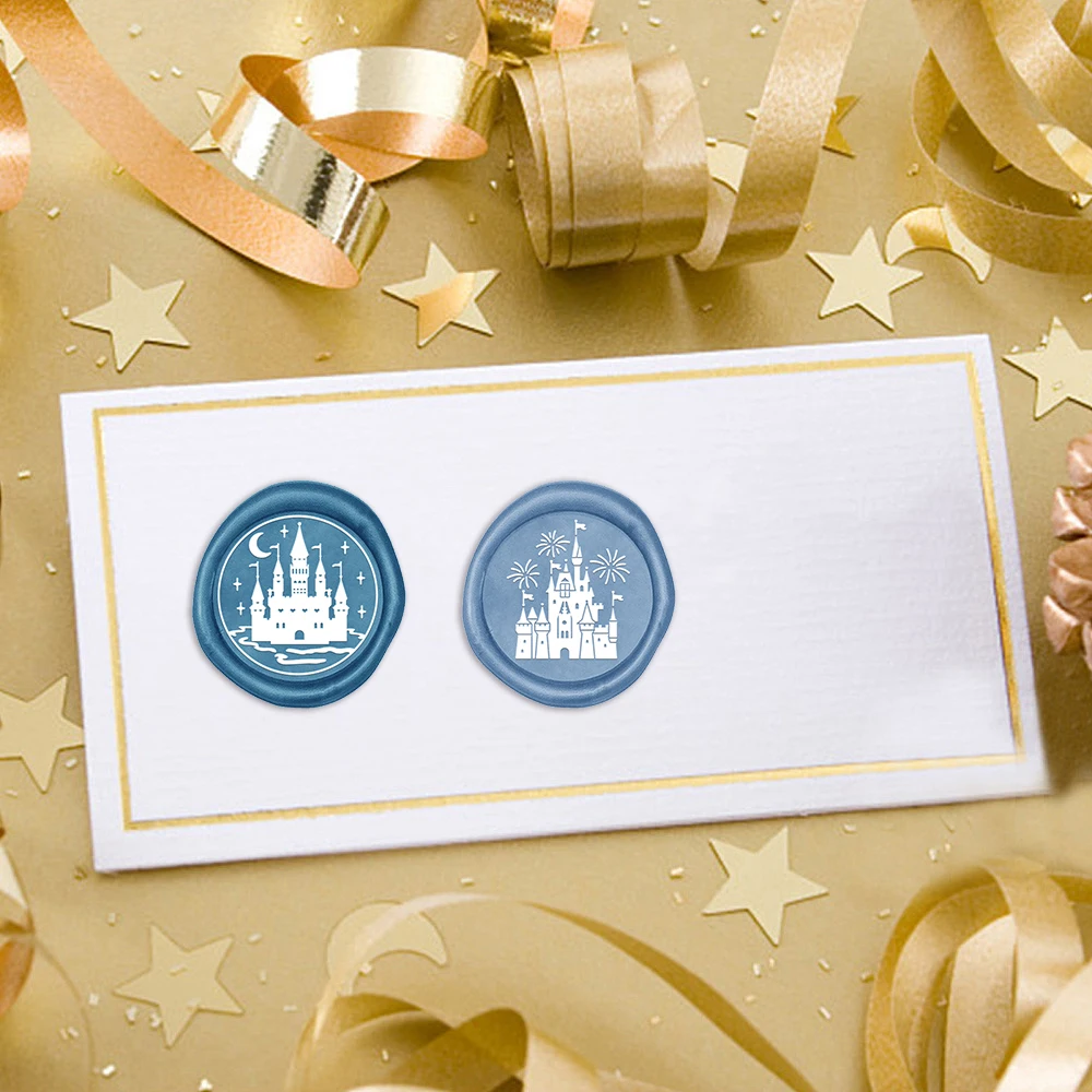 1pc Round Wax Seal Stamps Castle Firework Night Moon View Pattern 25mmRemovable Brass Head for DIY Invitation Greeting Cards