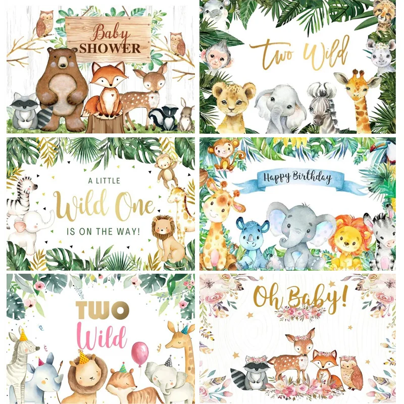 Foglie verdi casa della foresta amici scoiattolo giraffa volpe fotografia sfondo Prop neonato festa di compleanno sfondo XY-03