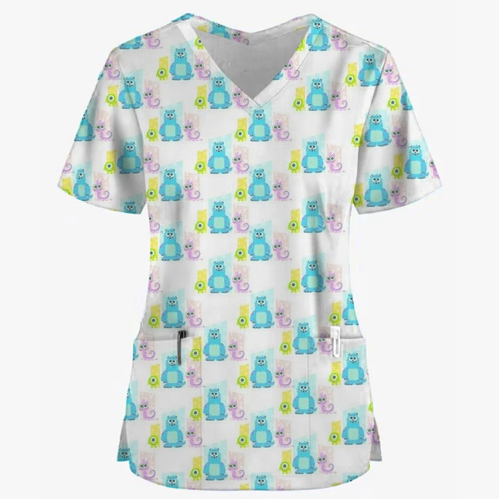 Disney Monster Power Company girl Nurse Uniform Scrubs Working Uniform Short Sleeve Uniforme Enfermera Mujer V-neck Carer Tops