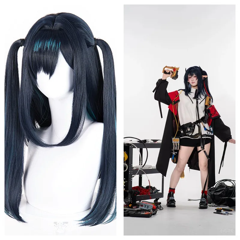 Already Styled Arknights Ada Closure Church Cosplay Wig Blue-black Hair Comic Role Play Accessory Women Coser Gift Halloween