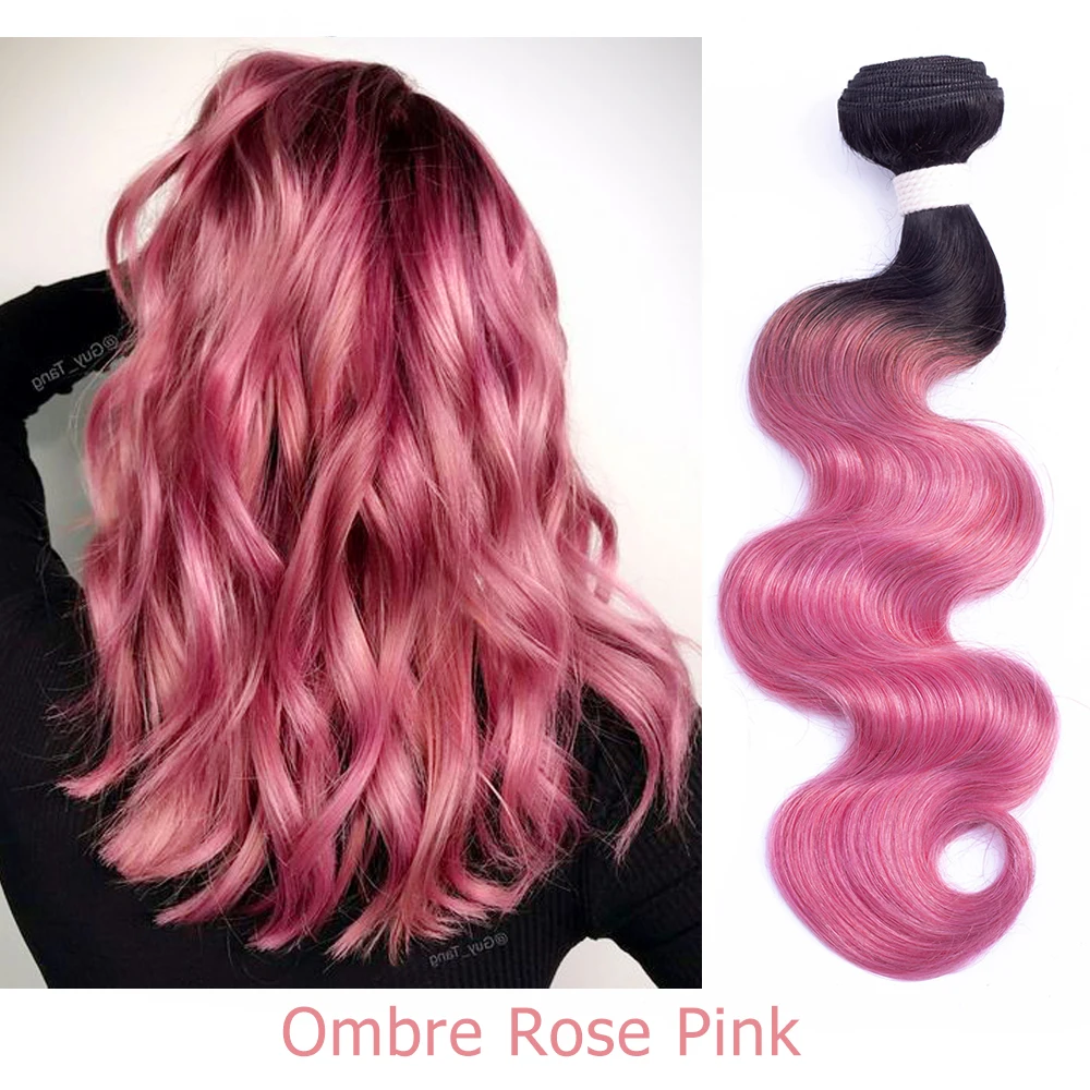 1B argento grigio scuro rosa rosa dorato Ombre fasci di capelli dell'onda del corpo capelli umani 1/3/4 fasci Remy Hair Weave Extension