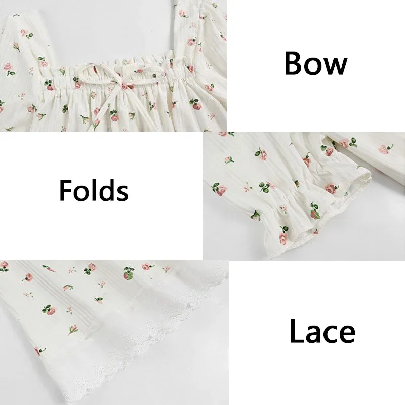 Floral Nightgowns Women Summer Popular Schoolgirls Midi Sleepwear Loose Cute Square Collar Elegant Simple Korean Style Lounge