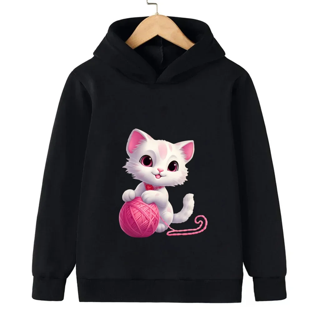 Gato dos desenhos animados impresso moletom com capuz para crianças, adolescentes, meninas, meninos, outono moda casual moletom de manga comprida