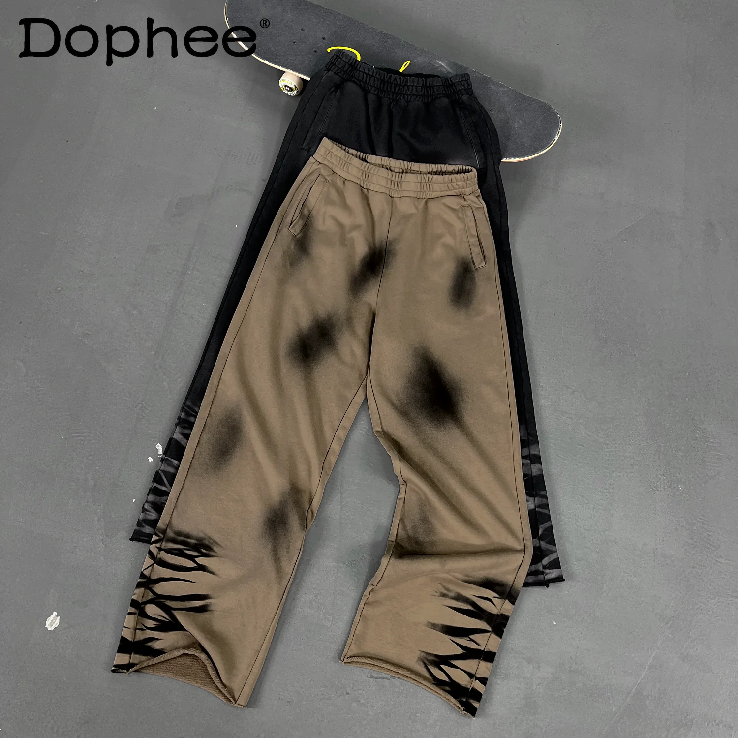 

American High Street Fashion Trend Loose Casual Pants Handsome Men Youth Popular Retro Distressed Gradient Loose Long Pants