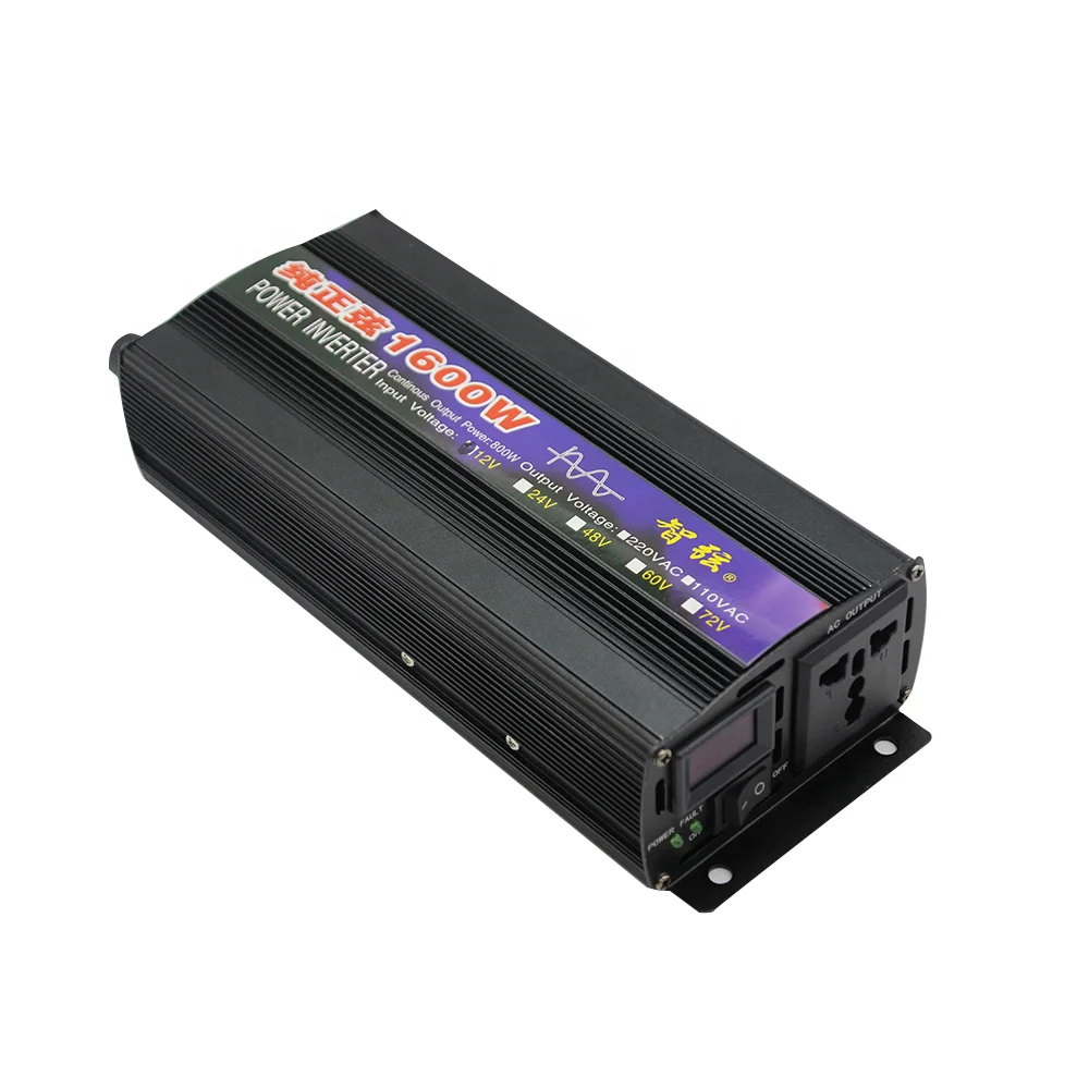 

China Factory 1600W Pure Sine Wave Inverter DC 12v 24v to AC 110v 220v Power Car Inverter Converte WITH LED Display 50HZ 60HZ