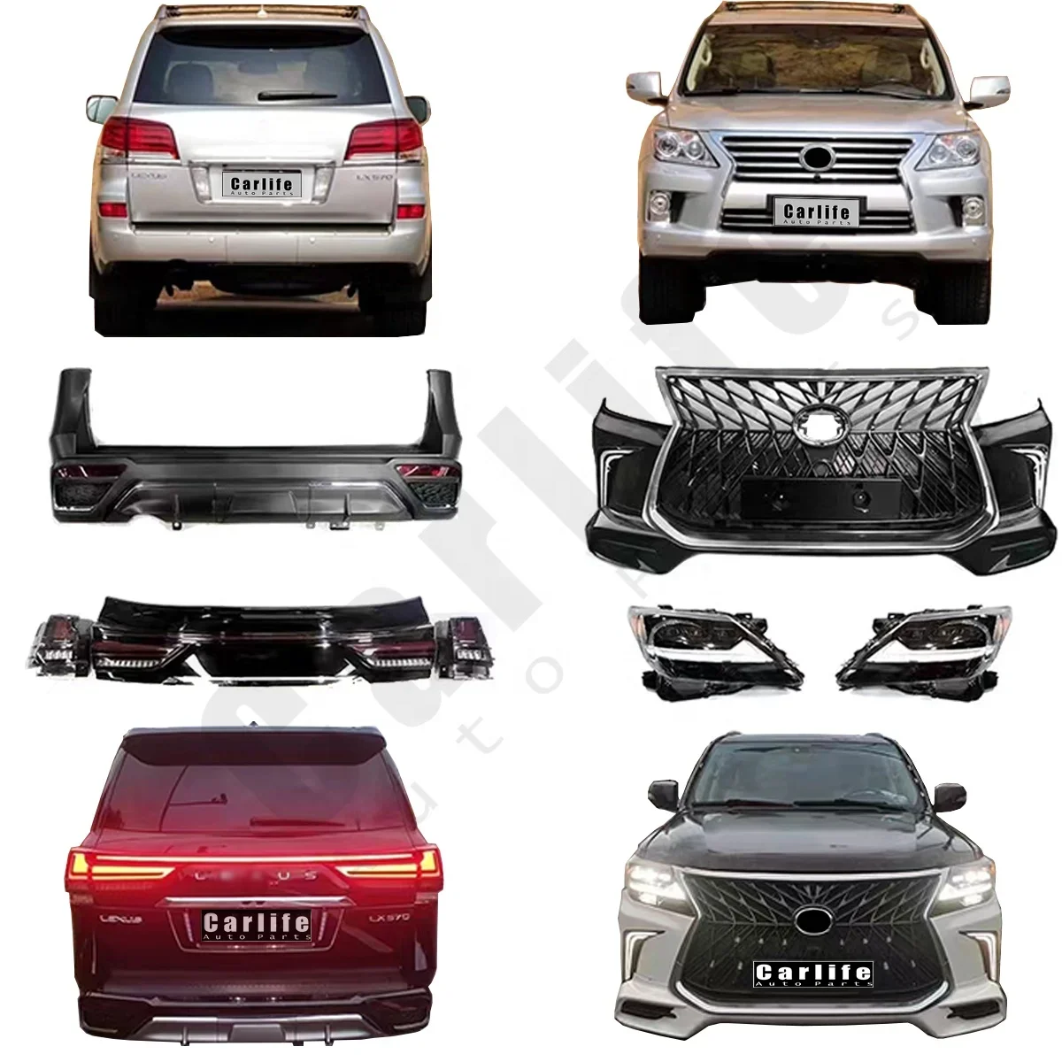 Car bumpers parts Lexus LX570 2008-2015 year facelift to 2020 model with bumpers grilles headlights taillights