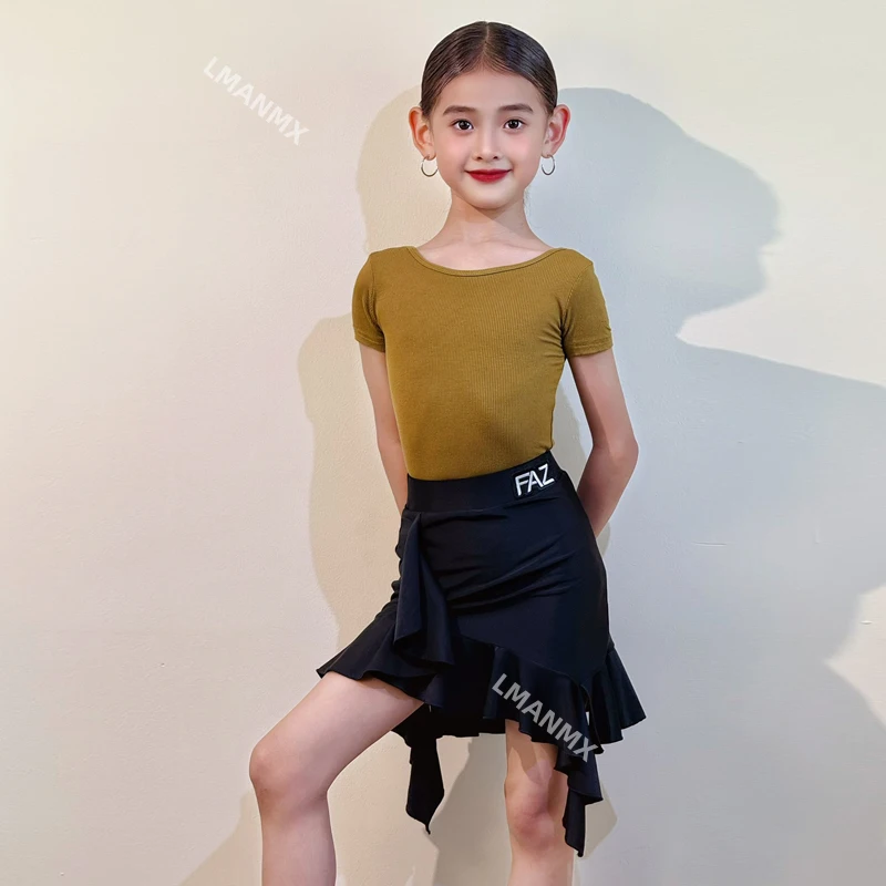 فستان ممارسة الرقص اللاتيني للأطفال، فستان صيفي بنمط جديد، فستان بأكمام قصيرة، مجموعة أداء نصف تنورة #2