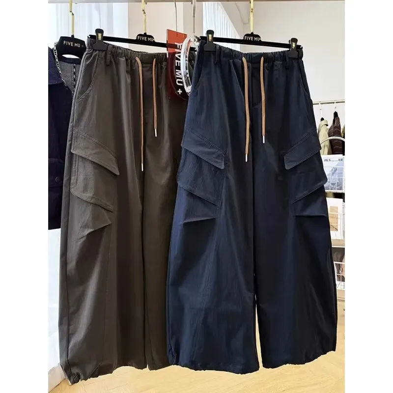 

Женские широкие рабочие брюки в американском стиле ретро больших размеров, повседневные брюки со шнурком, свободный крой из полиэфирного волокна Ci Walk для похудения