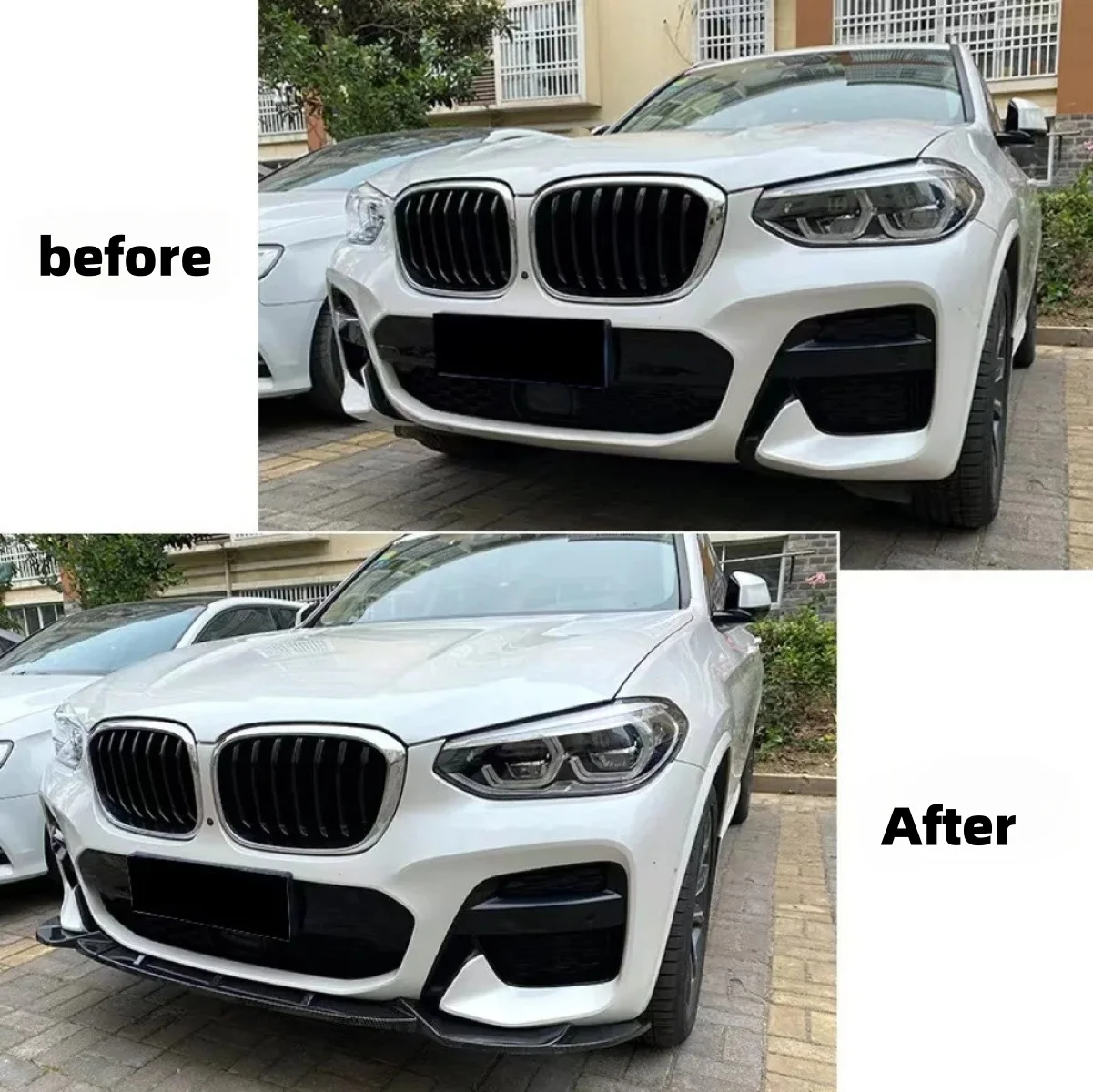 3Pcs Front Bumper Spoiler Lip For BMW X3 X4 G01 G02 Pre Facelift M Pack 2018--2021 Gloss Black/Carbon Look Lower Splitter Blade - view 2