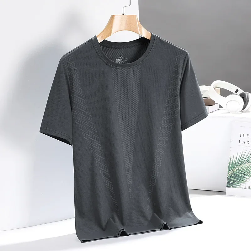 Summer Cooling Ice Silk Short Sleeve Men's T-shirt Loose Fit Trendy Brand Ins Quick Dry Half Sleeve Men's Versatile T-shirt