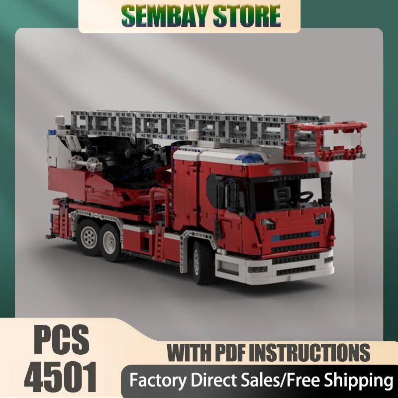 모크 빌딩 브릭스 모듈형 소방차 회전 사다리 모델 기술 블록 크리스마스 DIY 장난감 건설 선물