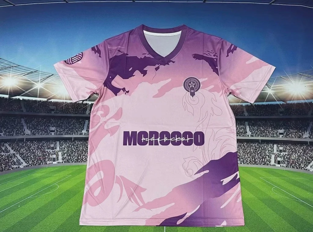 2026 Morocco Football T-shirt V-neck Short Sleeve Purple Pink Camo Soccer Jersey Graphic Printed Fan Merch Training Tops