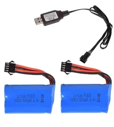 6.4v 800mah Li-ion Battery 16500 SM-4P Plug/USB charger For Wltoys 18628 18629 18428 18429 1/18 RC Car RC Truck 800mah 6.4V