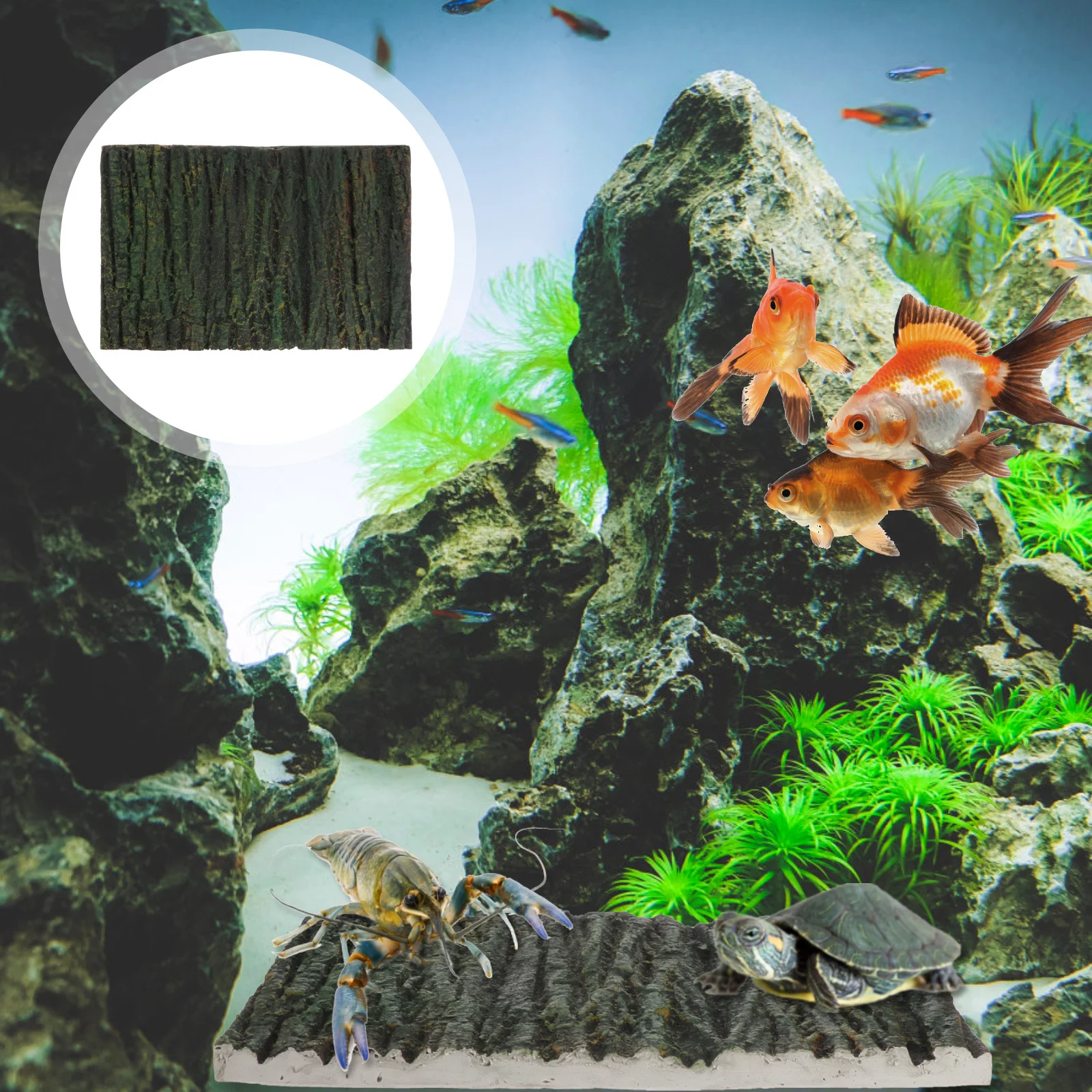 

1Pcs Simulated 3D Bark Board Aquarium Background Decor Premium PU Material Lifelike Fish Tank Landscaping Reptile Turtle Tank