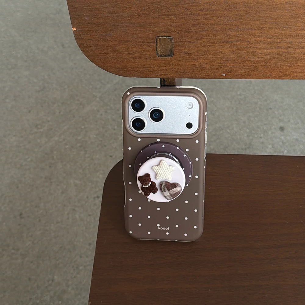Luxuriöse braune weiße Polka Dot-Muster-Magnet-Handyhülle für iPhone 13, 14, 15, 16, 17 Pro Max, stoßfeste, niedliche Abdeckung für Magsafe-Hülle – Detail 20