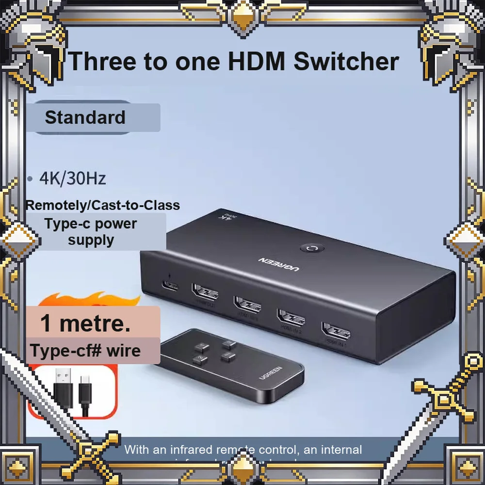 UGREEN CM597 90799 HDMI Switch 3 in 1 Out 4K 60Hz Video Selector for TV Monitor Game Console