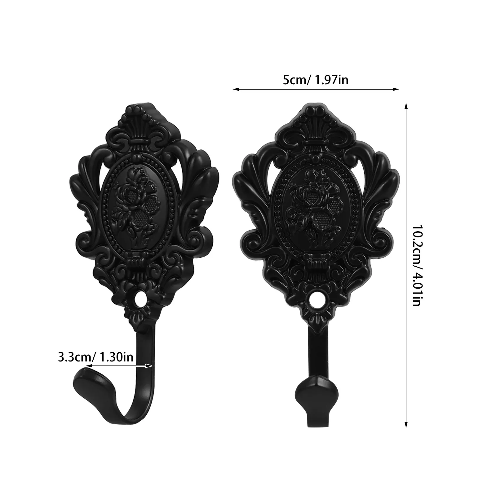 2Pcs Embossed Vintage Black Metal Coat Hooks Wall Mounted Rack for Hats Bags Towels Decorative Organizer Small Coat Rack - view 6