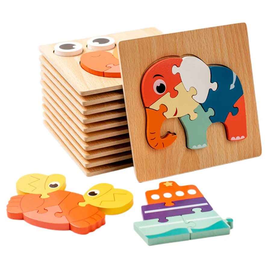 High Quality 3D Wooden Puzzle Baby Cartoon Animal Traffic Jigsaw Early Learning Cognition Game Puzzle Toys for Children