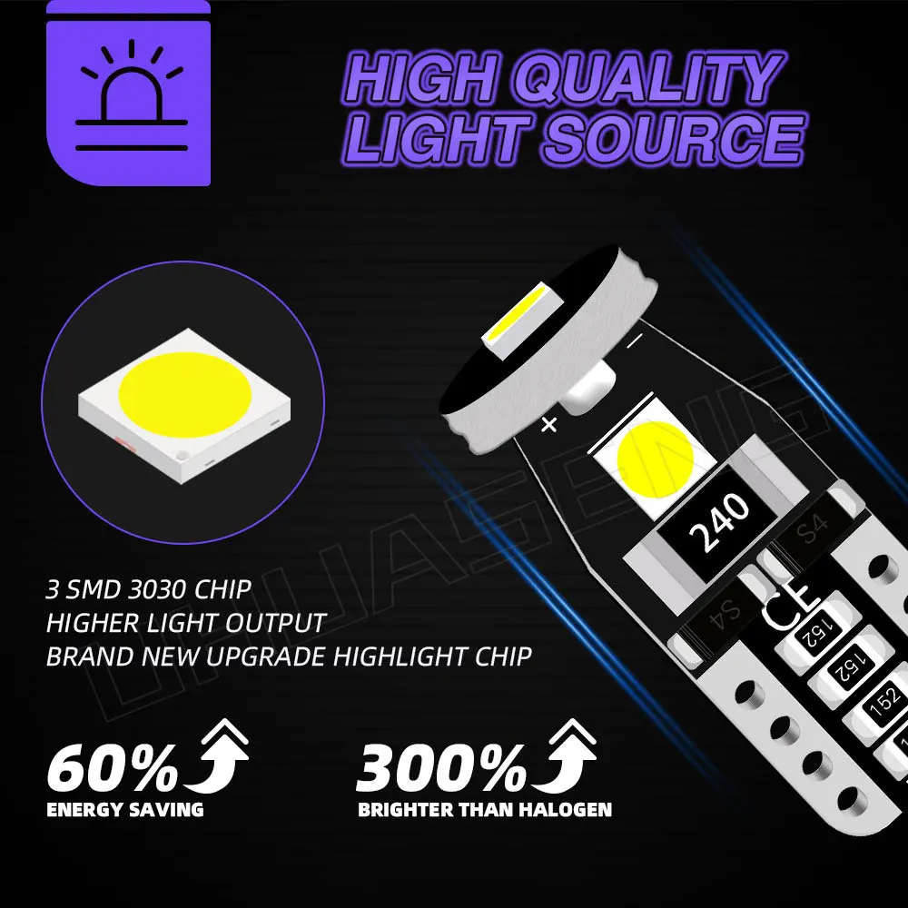 UHUASENG 2PCS T10 Light Bulb WY5W W5W 194 Led 3030 Car Interior License Plate Reading Trunk Dome Signal Parking Lamp Warm White