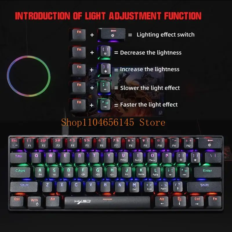 5ASD Waterproof Mini Compact Gaming klawiatura 61Key Klawiatura gier RGB Podświetlenie Ultra-kompaktowa klawiatura dla graczy na