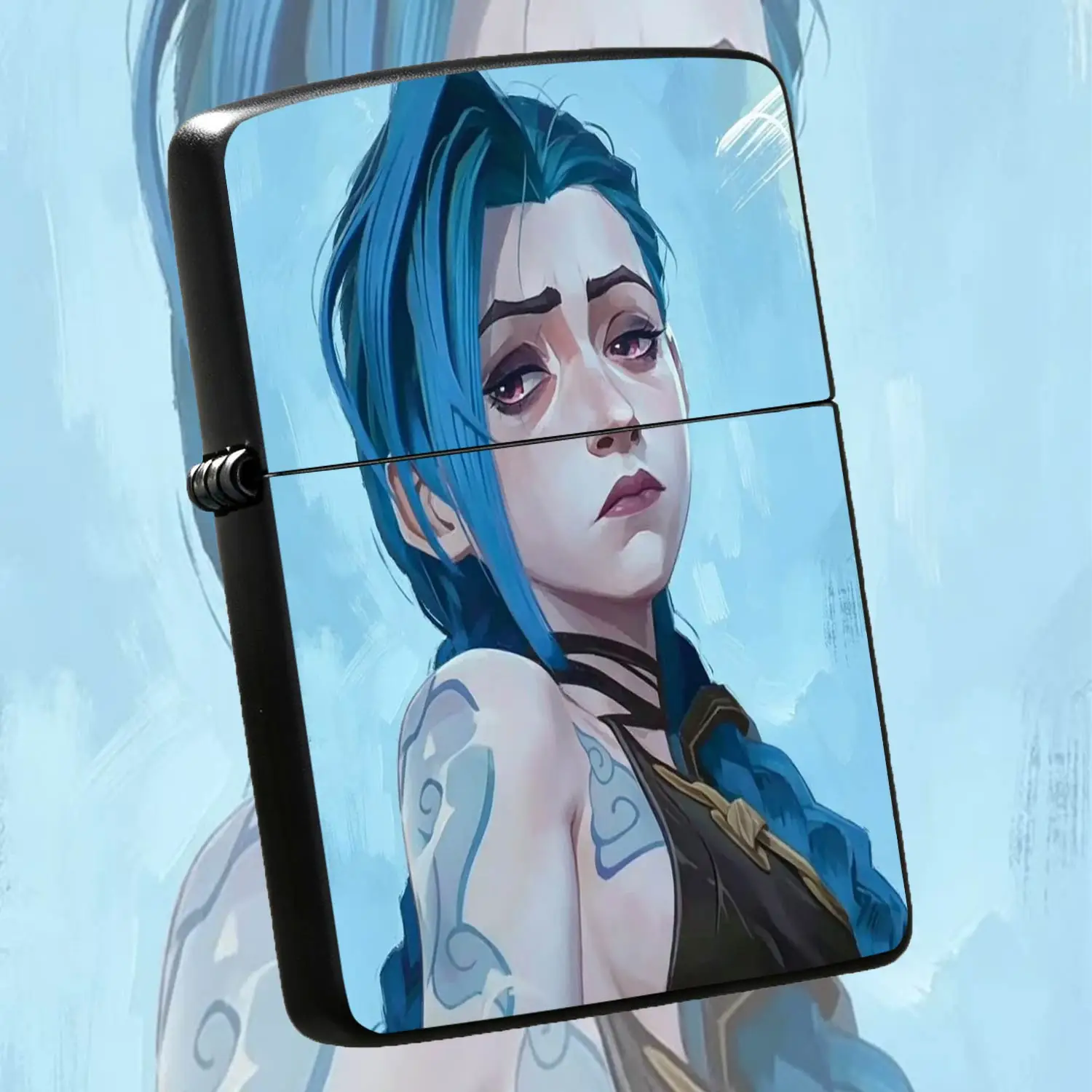Trendy Animated Character Themed Portable Lighter, Creative Blue-Haired Girl Art Painted Style, Personalized Vibe Carrying Accessory, Practical Gift For Daily Outdoor Multi-Scenes, Exquisite Daily Item For Collection, Versatile Unique Pract