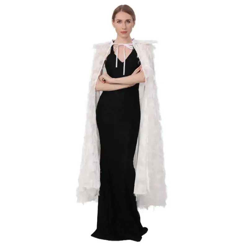 WENAM AUF LAGER Damen-Umhang mit Federkragen, Gothic-Vampir-Hexe-Umhang, Halloween-Federschal mit elegantem Gothic-Stil, neu