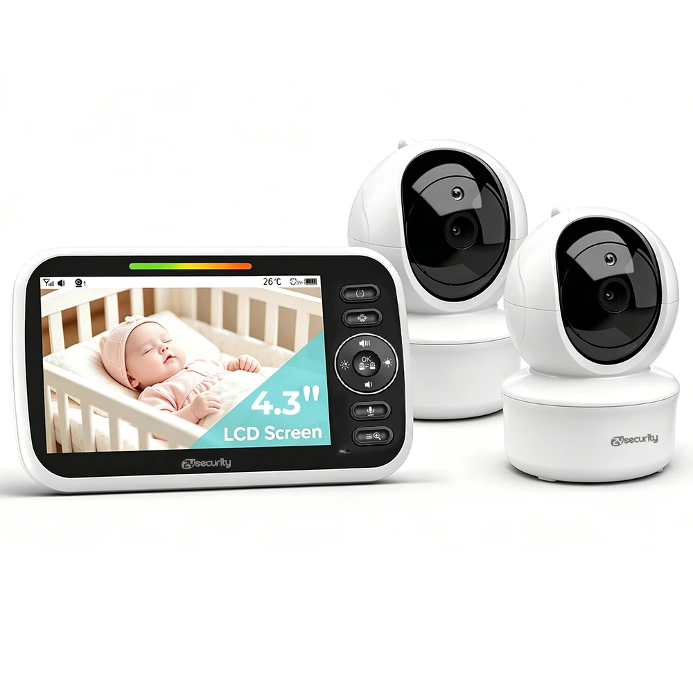 4.3 Inch Split Screen Baby Monitor,2 Cameras No WiFi PTZ Nanny Camera Two Way Intercom Night Vision Babyphone Surveillance