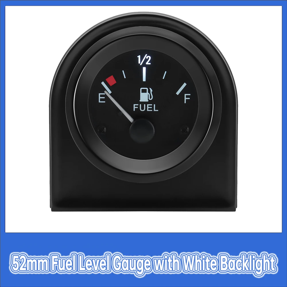 52mm Fuel Level Gauge Car Meter White LED Light Black Rim Automotive Gauges 12V Pointer Gauge for 4/6/8 Cylinder Gasoline Cars