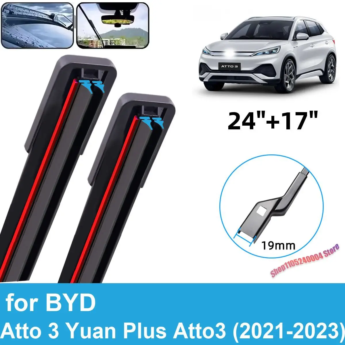 

For BYD Atto 3 Yuan Plus 2021 - 2023 2PCS Front Windscreen Windshield Wiper Blades Double Rubber Accessories