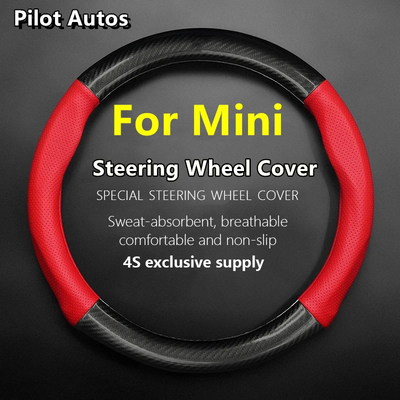 For Mini Steering Wheel Cover Leather Carbon Fiber Fit Cooper F60 F56 F55 F54 R52 R56 Clubman Cabrio Countryman
