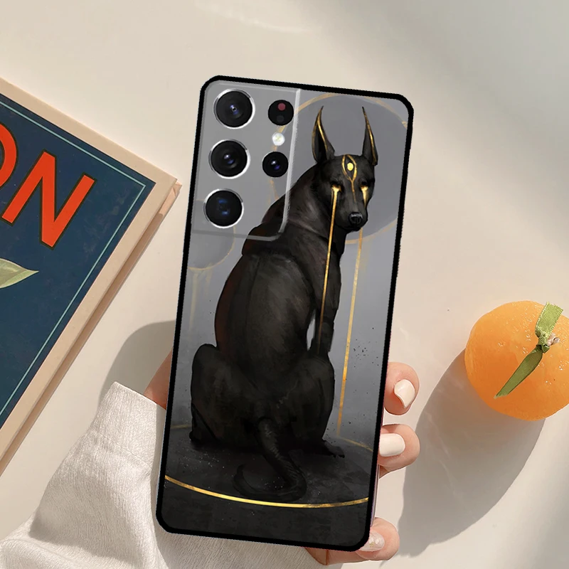 مصر نفرتيتي أنوبيس قضية الهاتف لسامسونج غالاكسي S23 الترا S20 S21 S22 S24 S25 S9 S10 زائد S24 FE الغطاء الخلفي