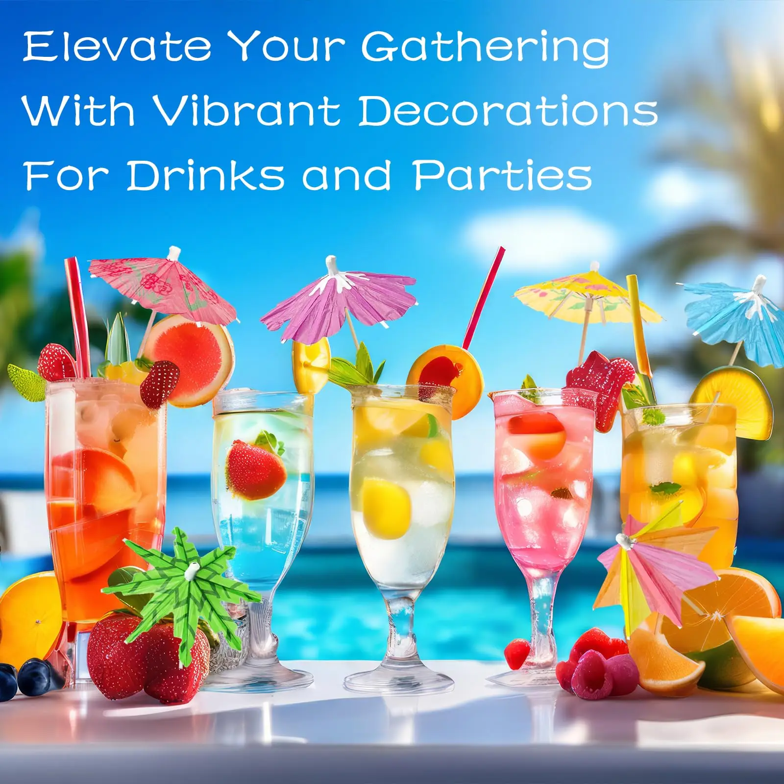 Drink Umbrellas Cocktail Picks Assorted Mini Paper Umbrella Hawaiian Paper Cocktail Picks for Summer Tropical Birthday Party - view 4