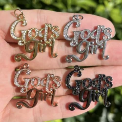 5pcs Zircon Pave Tag Pendant Charm Word Letter God's Girl for Handmade Party Gift Jewelry Bracelet Accessories Finding