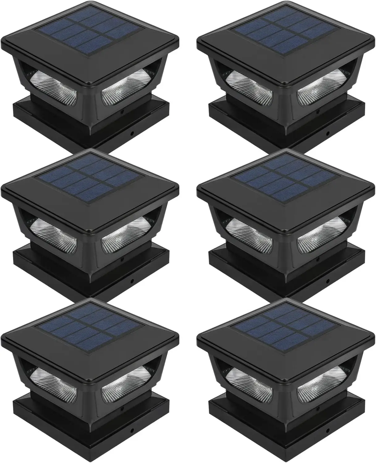

Solar Post Lights, 6-Pack, Fits 4x4 Wood/3x3 & 4x4 PVC/Vinyl Posts, Cool White, IP65 Waterproof, Black