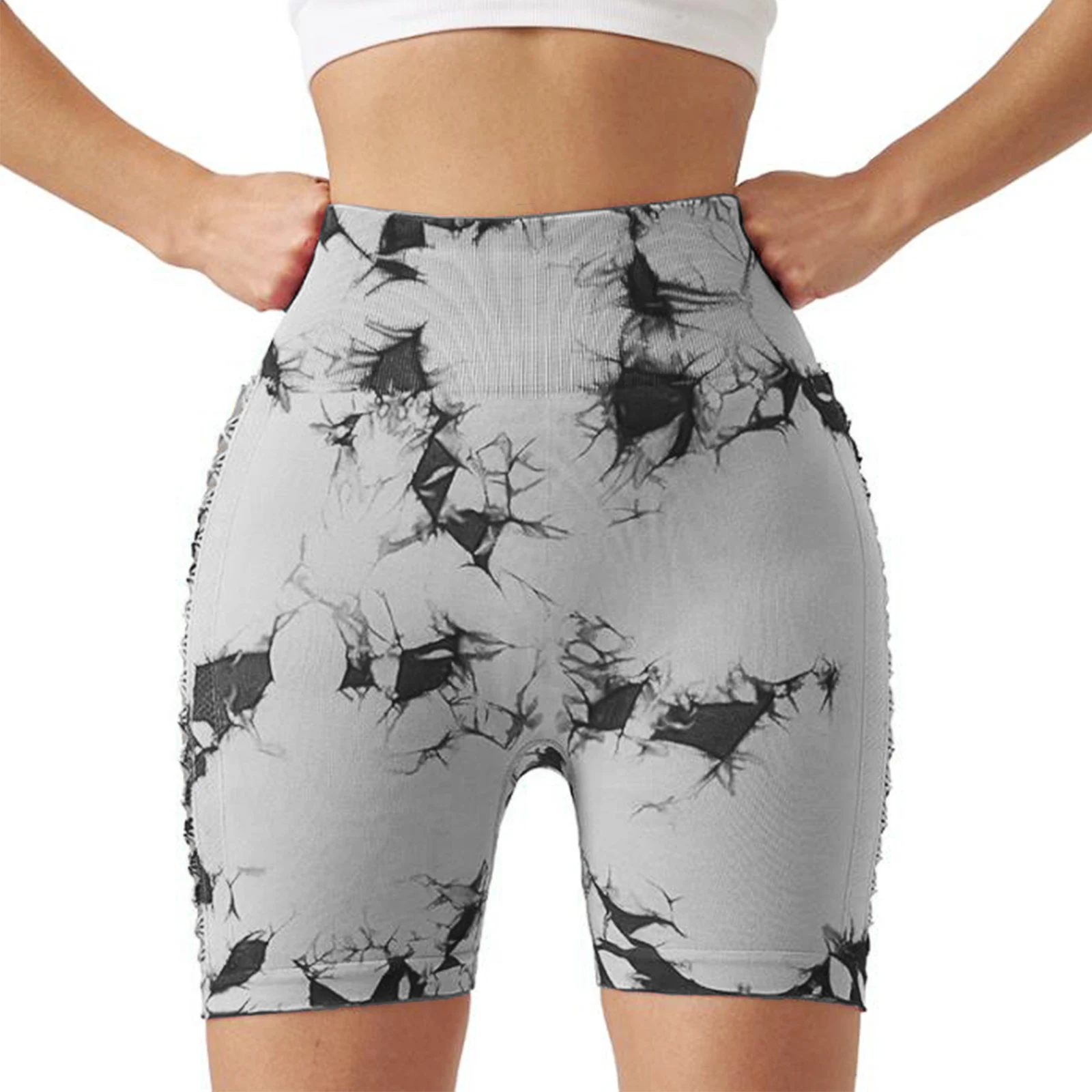 Women’s Seamless Yoga Shorts High Waisted Fitness Pants Skinny Running Exercise Tummy Control Hollow Out Workout Athletic Shorts