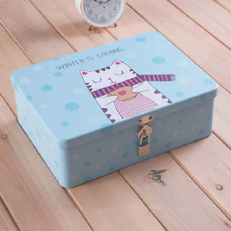 Large Fashion Style Cosmetic Jewelry Storage Tin Box For Children Gift Tea Cookie Organizer With Passwprd Lock Secret Metal Box