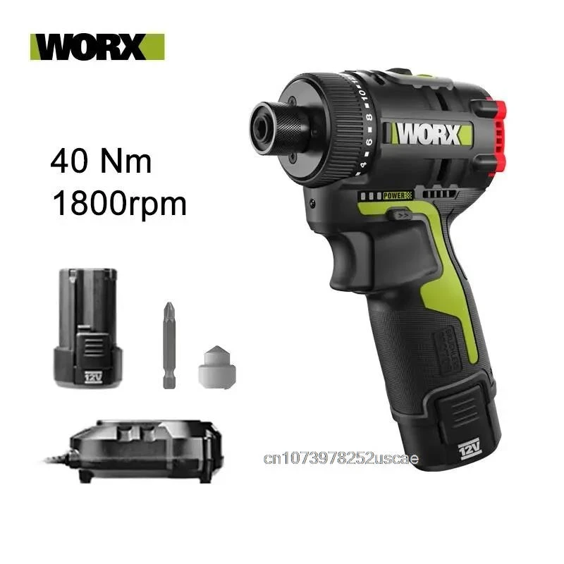 Worx WU129 Cordless Screwdriver Dual Speed 40Nm 12v 1800rpm Brushless Motor Adjust Torque Univeral Orange and Green Battery Pack