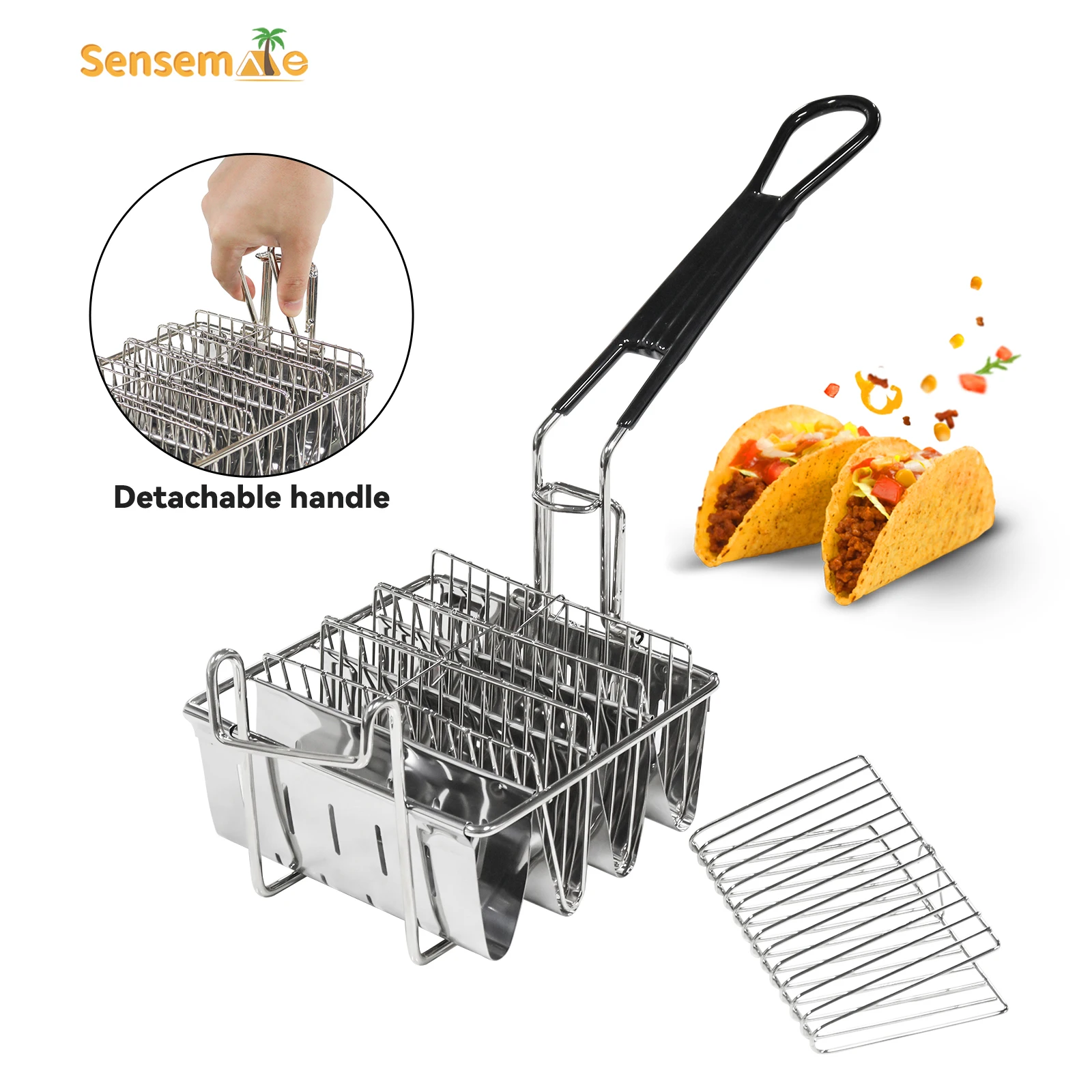 

Taco Deep Fryer Basket Stainless Steel French Fries Basket Dishwasher Safe 4/6/8 Shells for Burritos Commercial Kitchen Home