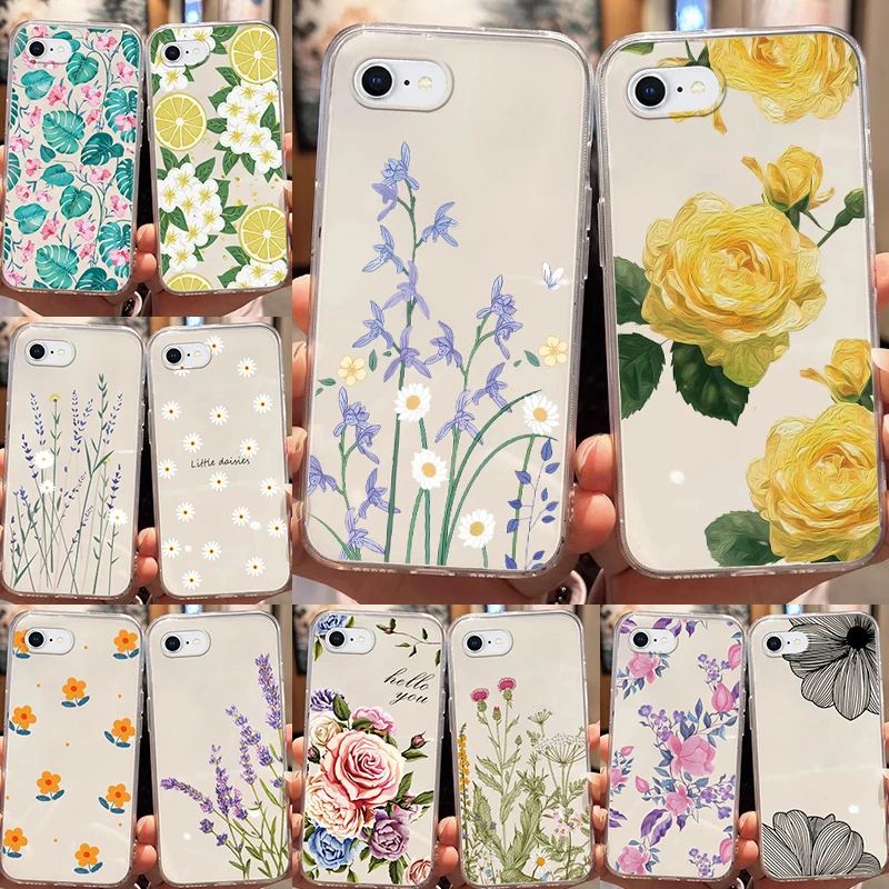 For IPhone 6 6S 8 6 Plus XR X XS XS Max SE 2022 SE 2020 7 8 Plus 7 Plus Phone Case Luxury Flower Plants Artistic Clear TPU Shell