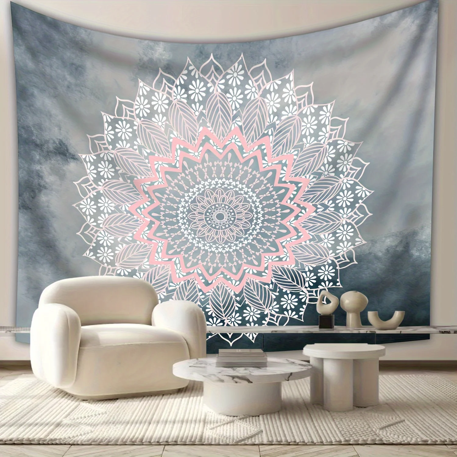 1 كبير من نسيج ماندالا البوهيمي للتعليق على الحائط - قماش بيج فاتح خوخي لحفلات غرفة المعيشة وغرفة النوم #4