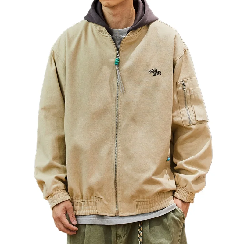 

Мужское пальто-бомбер Cityboy на весну и осень, мужская уличная модная винтажная свободная повседневная куртка-карго со съемным капюшоном и вышивкой