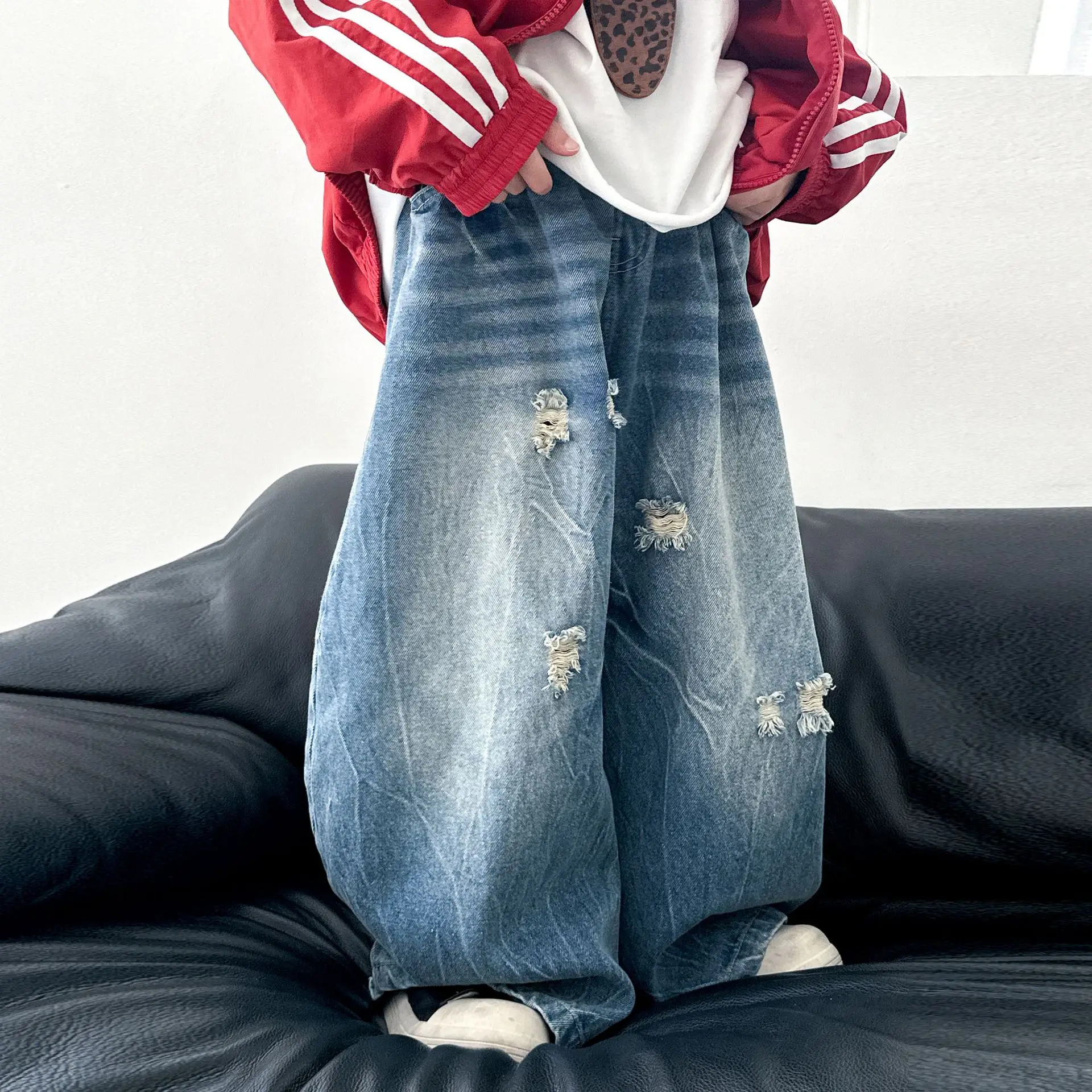 

Children's Clothing Casual Jeans New Style Casual Loose Korean-style Distressed Denim Pants Autumn Boys and Girls Daily Pants