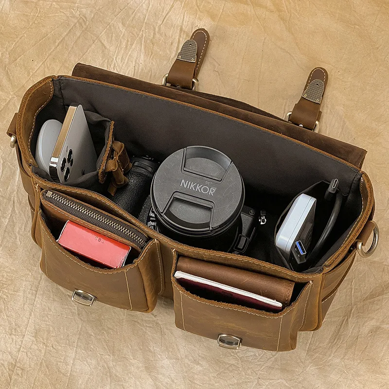 The new 100%leather camera bag messenger bag outdoor camera waterproof protection bag lens protection shoulder bag