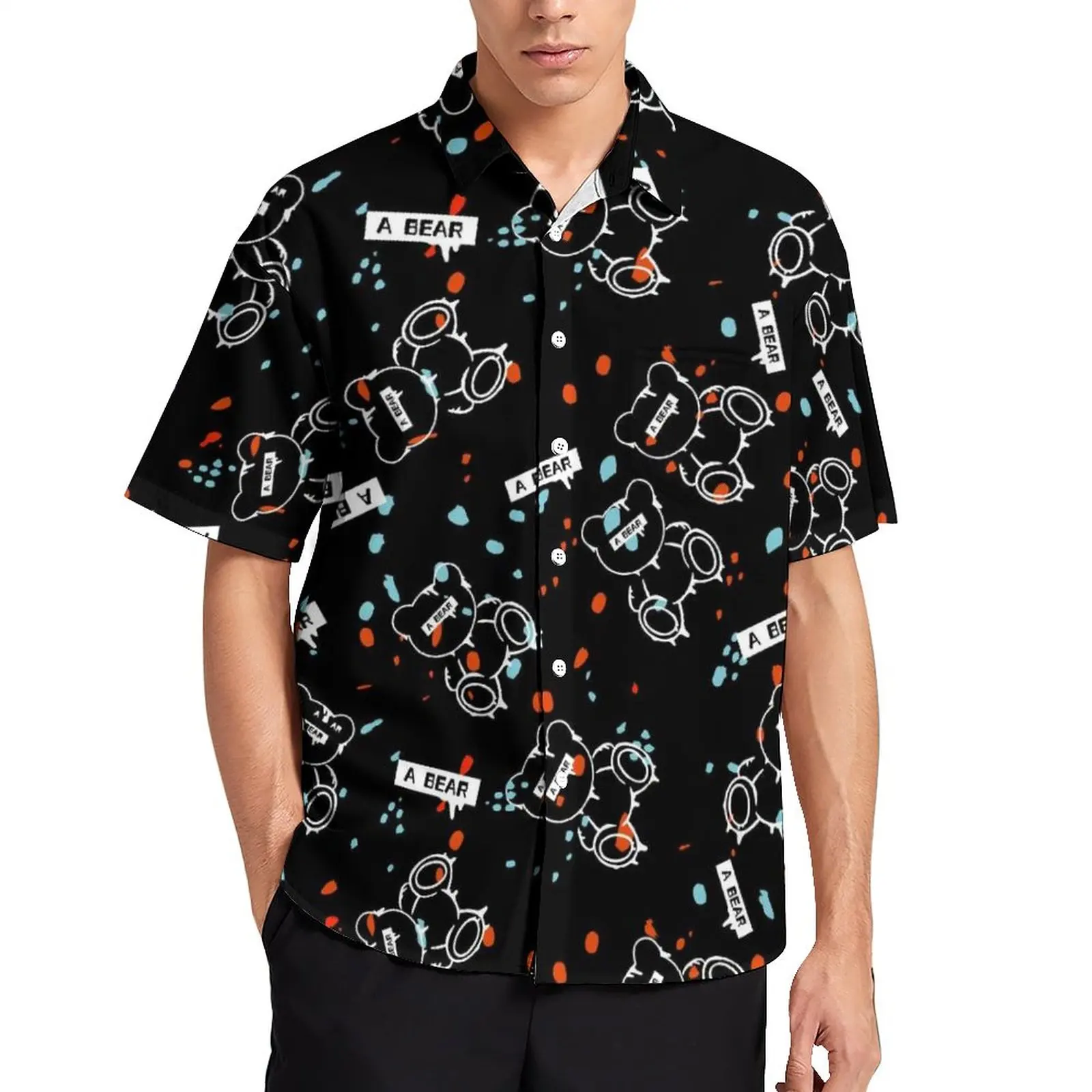 

Bears Beach Shirt Graffiti A Bear Hawaiian Casual Shirts Men Retro Blouses Short Sleeve Design Clothing Large Size