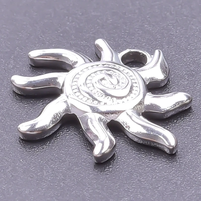 5pcs Silver Color Sun Pendant Jewelry Making Supplies Titanium Stainless Steel Charms Bulk Vintage DIY Women Men Charm Material