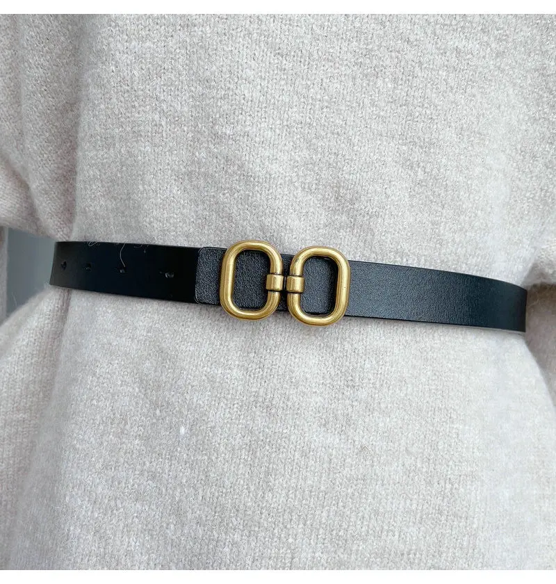 حزام نسائي على الطراز الكوري ذو ملمس راقي مع إبزيم ناعم فريد، حزام خصر رفيع، متعدد الاستخدامات للتنانير والجينز، الخصر أ