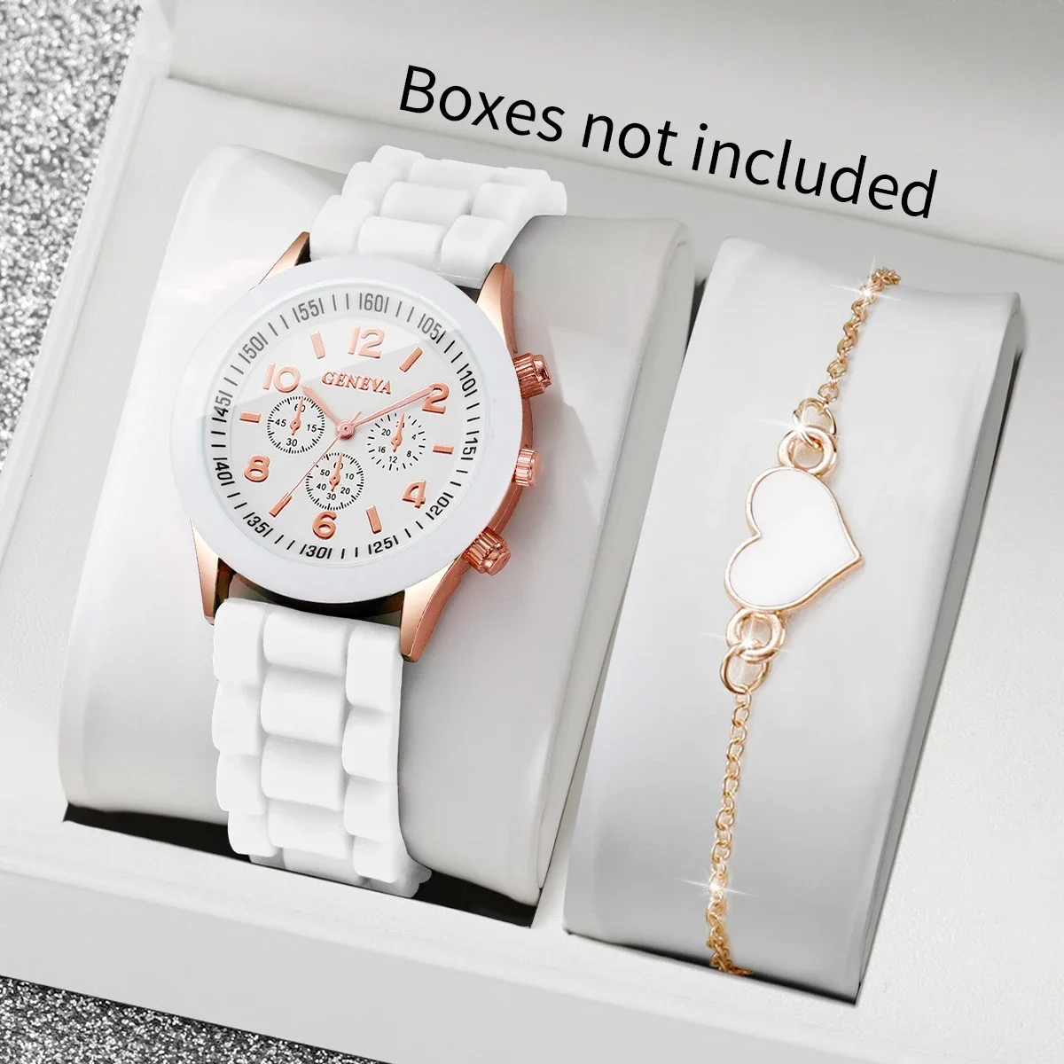 2PCS/Set Fashion Silicone Women Quartz Watch Ladies Casual Analog Wristwatch Heart Bracelet Set Relogio Feminino（Without Box）
