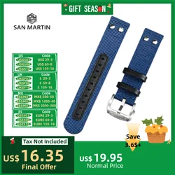 San Martin Watch Nylon Watch Strap 20mm Watchband 22mm Quick Release Spring Bar Wristband Rivet Water Absorbent Universal BD0003